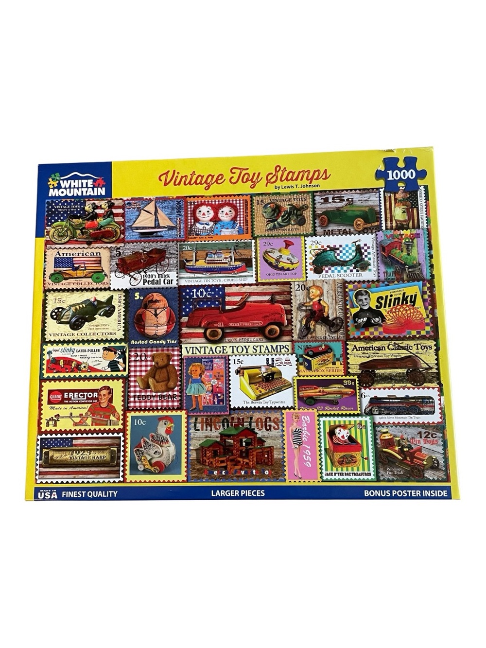 White Mountain “Vintage Toy Stamps” Puzzle 1000 Piece Puzzle Larger Pieces